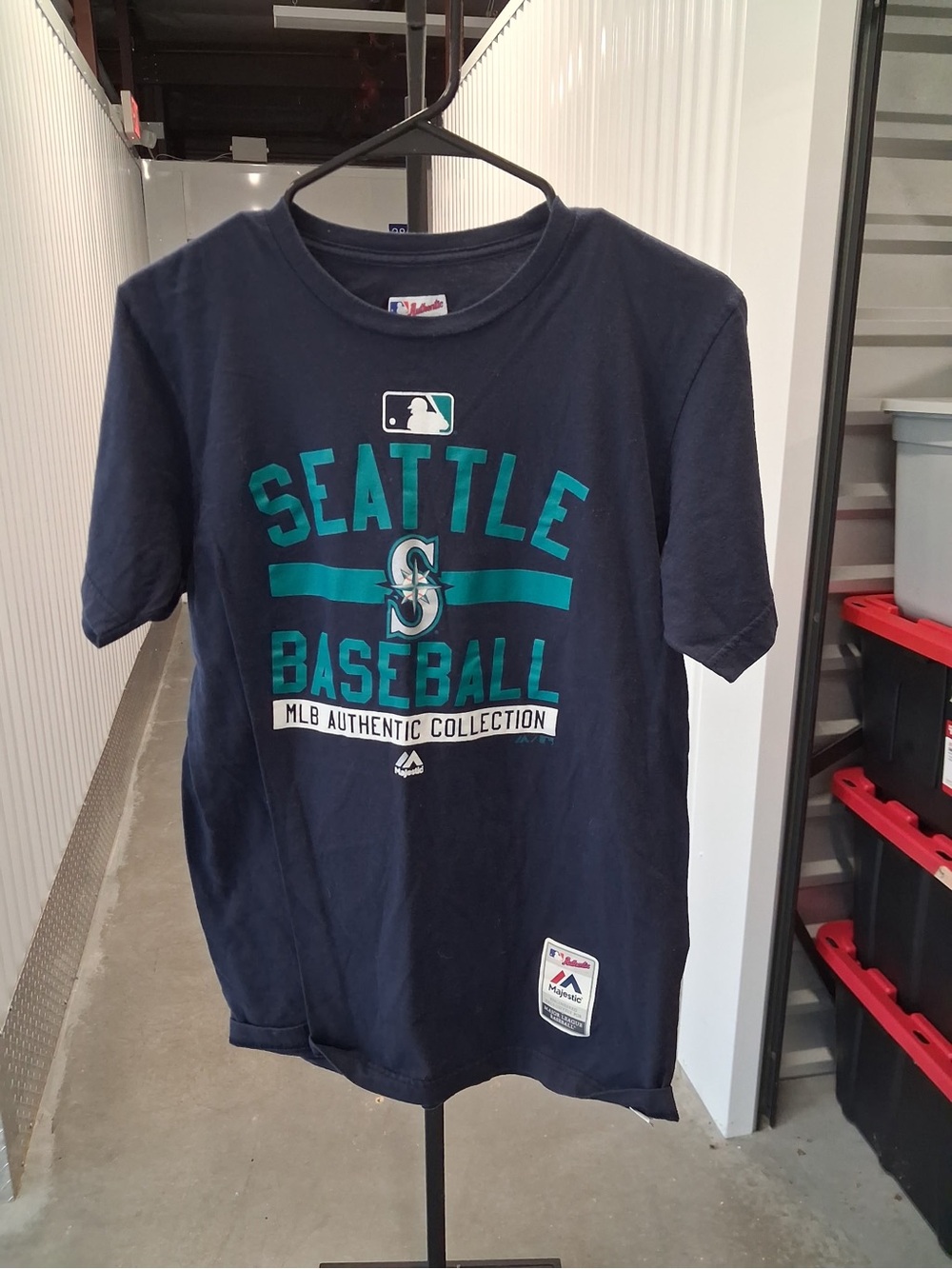 Majestic Navy Seattle Baseball Tee with Teal Graphics
